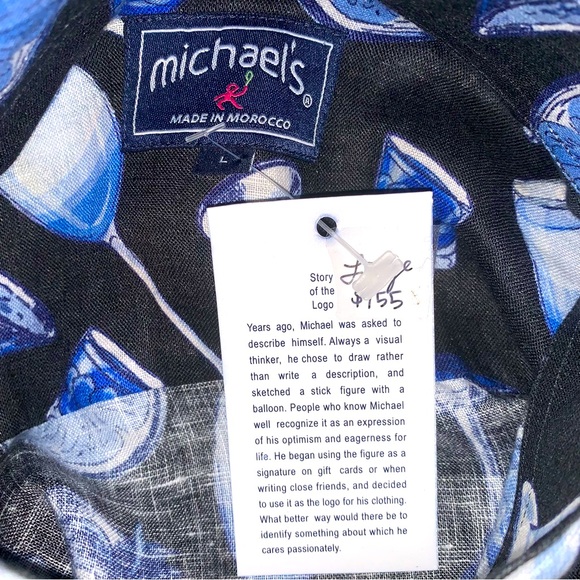 Michael’s 100% Linen Men’s Long Sleeve Shirt with Cocktail glasses. NWT. - Picture 13 of 16